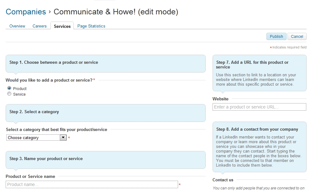 LI add product screen capture from LinkedIn to add product or service