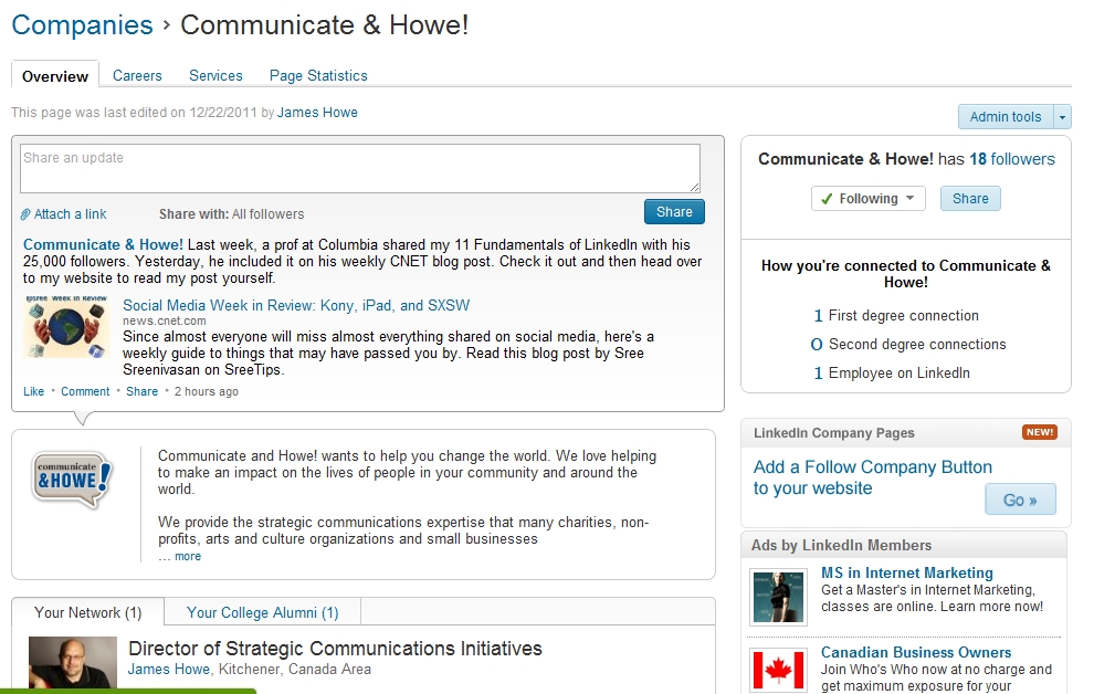 LI company page Communicate & Howe! on LinkedIn