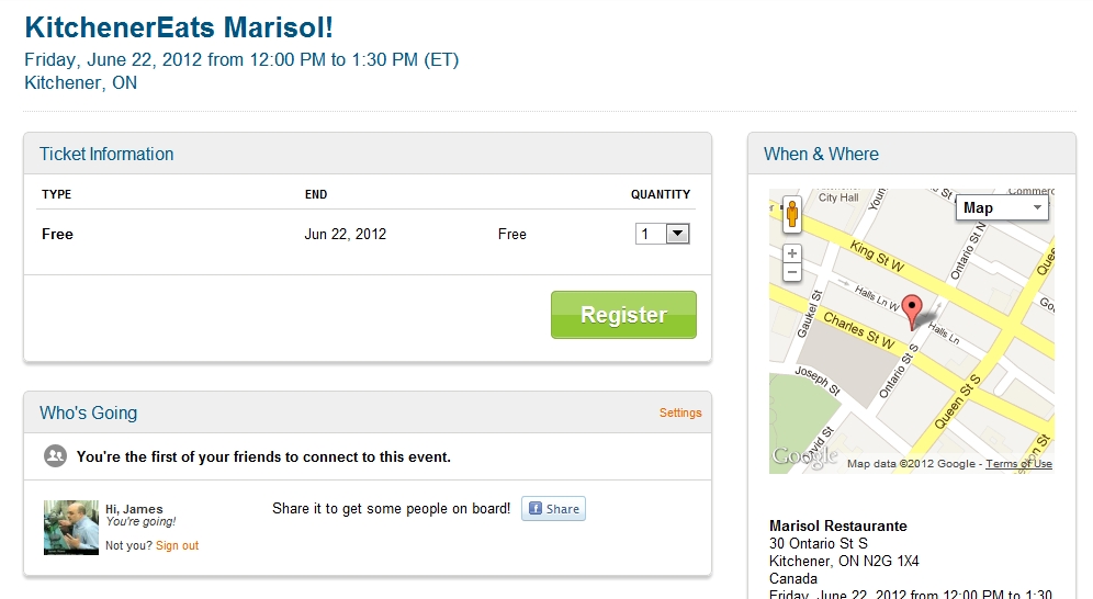 eventbrite screen capture eventbrite screen capture of a KitchenerEats event